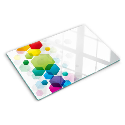 Glass cutting board Colorful hexagons on the background