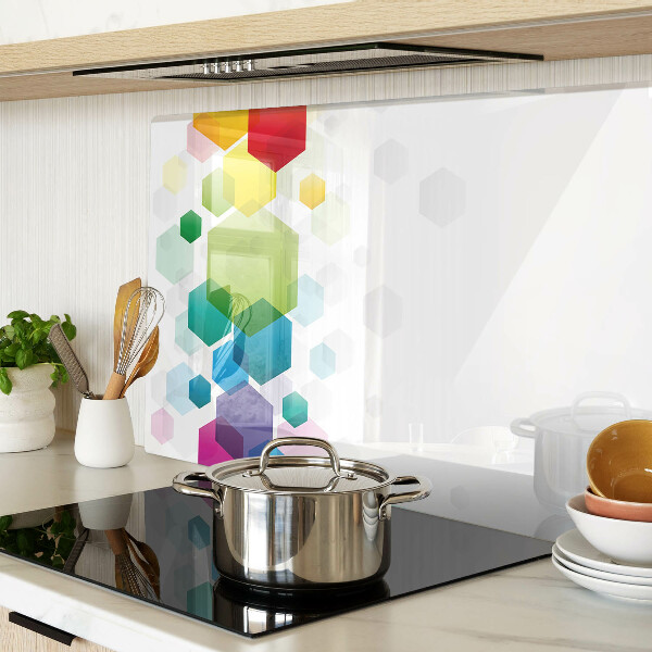 Glass cutting board Colorful hexagons on the background