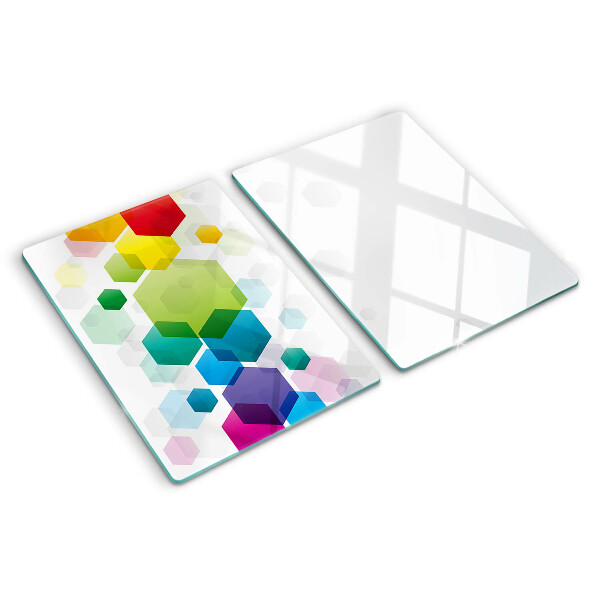 Glass cutting board Colorful hexagons on the background