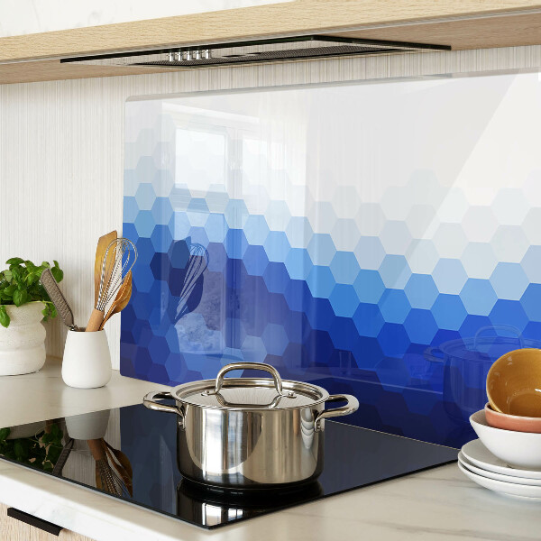 Glass kitchen board Blue hexagons in gradients