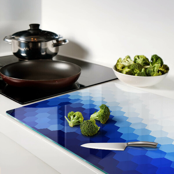 Glass kitchen board Blue hexagons in gradients