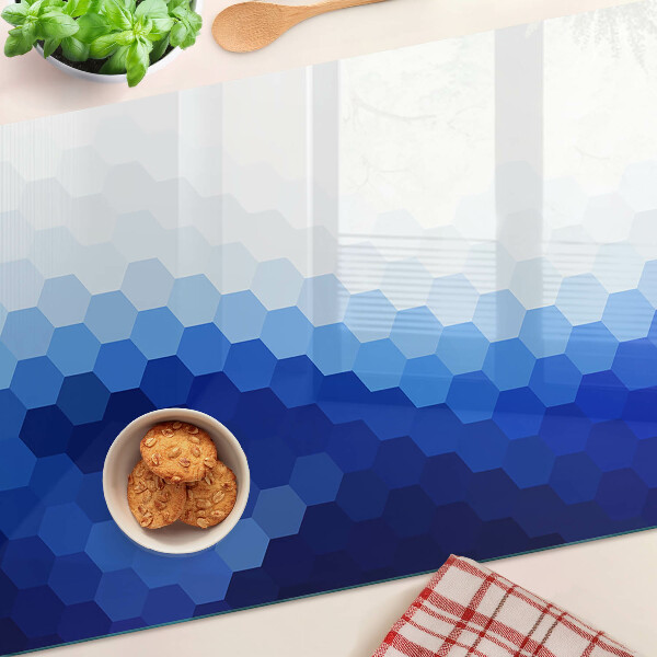 Glass kitchen board Blue hexagons in gradients