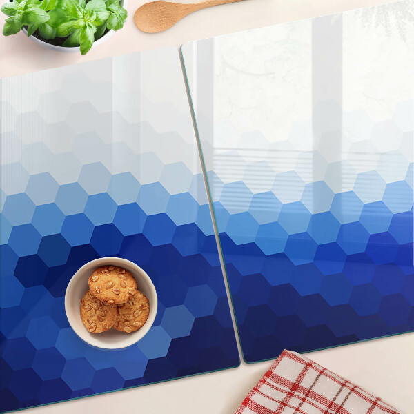 Glass kitchen board Blue hexagons in gradients