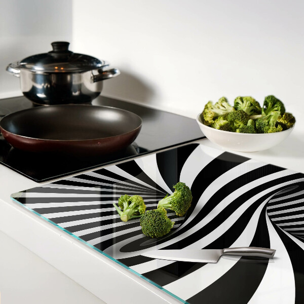 Glass chopping board Spiral pattern in black and white