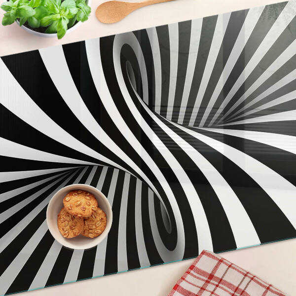 Glass chopping board Spiral pattern in black and white
