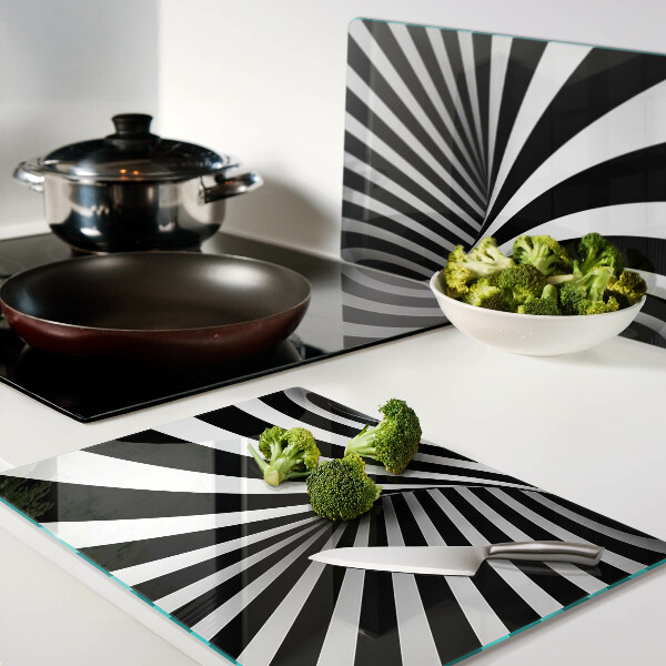 Glass chopping board Spiral pattern in black and white