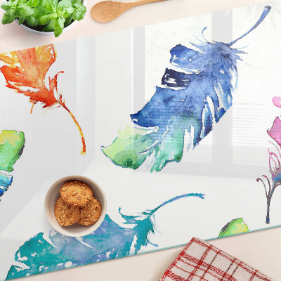 Cutting board Feathers in watercolor