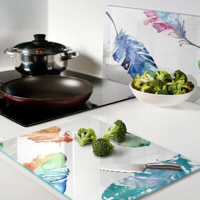 Cutting board Feathers in watercolor