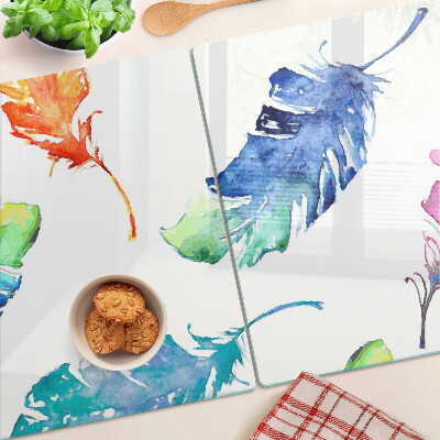 Cutting board Feathers in watercolor
