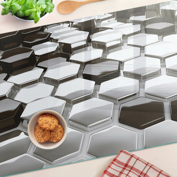 Glass chopping board Hexagonal structures in shades of gray