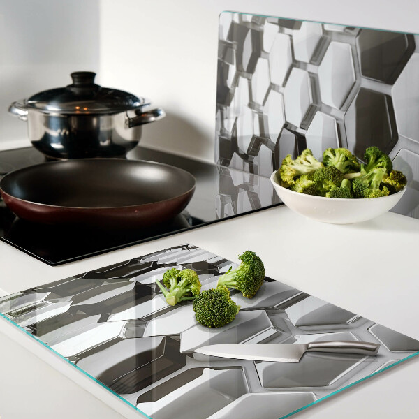 Glass chopping board Hexagonal structures in shades of gray