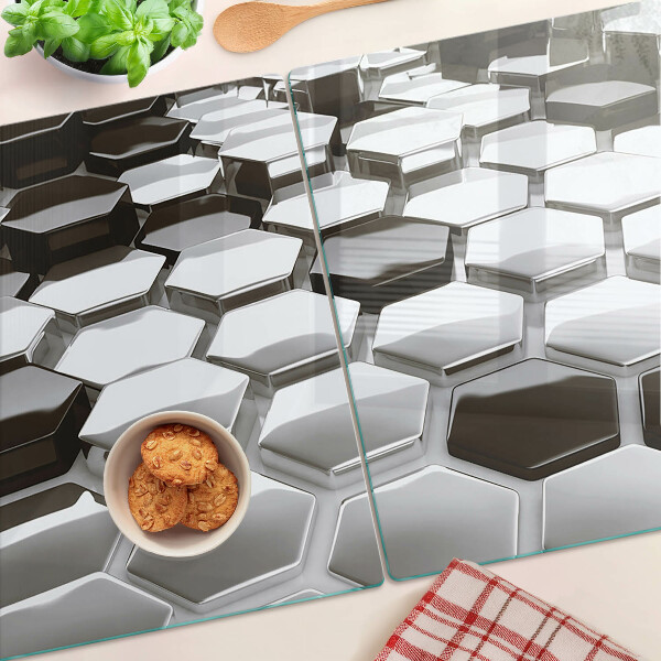 Glass chopping board Hexagonal structures in shades of gray