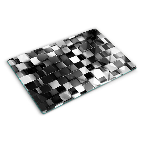 Chopping board glass Checkerboard motif in shades of black and white