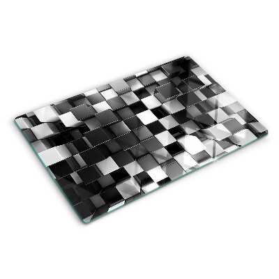 Chopping board glass Checkerboard motif in shades of black and white