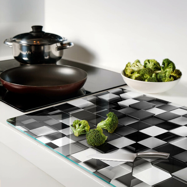 Chopping board glass Checkerboard motif in shades of black and white