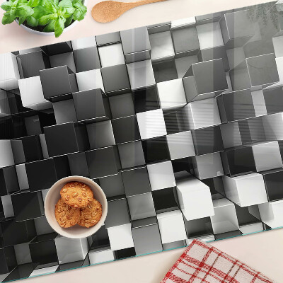 Chopping board glass Checkerboard motif in shades of black and white