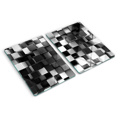 Chopping board glass Checkerboard motif in shades of black and white