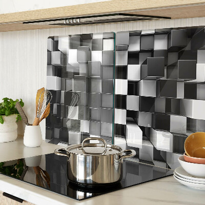 Chopping board glass Checkerboard motif in shades of black and white
