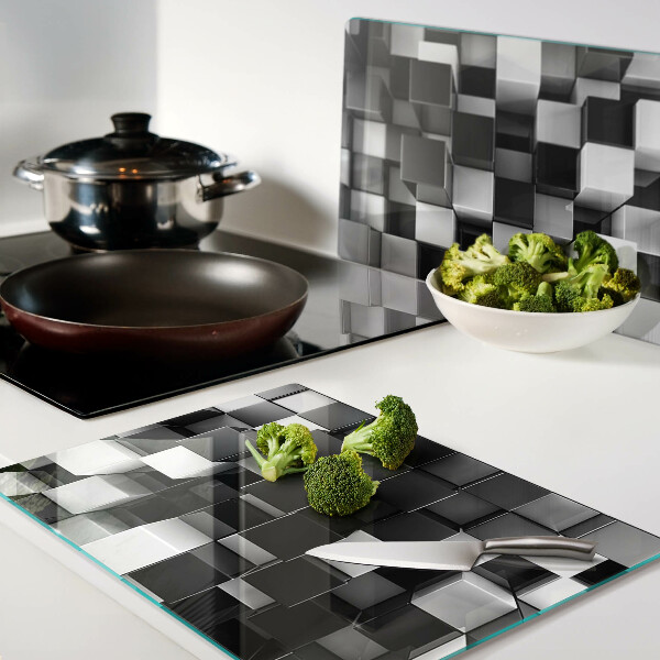 Chopping board glass Checkerboard motif in shades of black and white