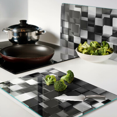 Chopping board glass Checkerboard motif in shades of black and white