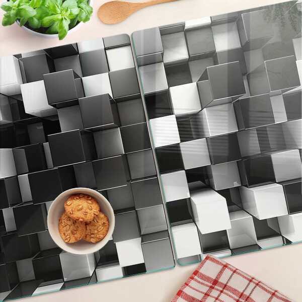 Chopping board glass Checkerboard motif in shades of black and white
