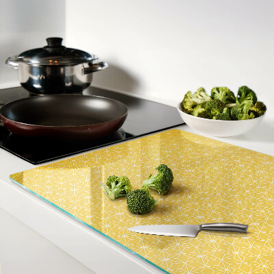 Glass chopping board Flower of life on a yellow background
