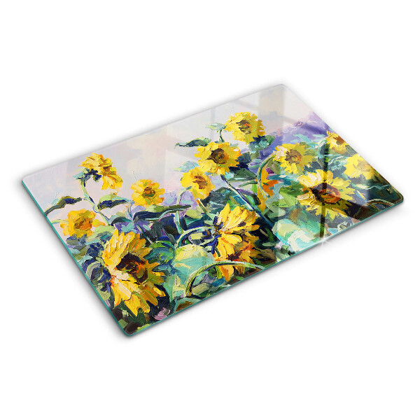 Glass kitchen board Sunflowers in the garden