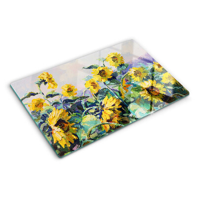Glass kitchen board Sunflowers in the garden
