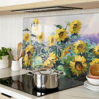 Glass kitchen board Sunflowers in the garden