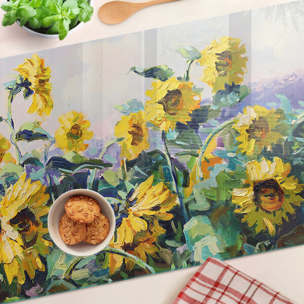 Glass kitchen board Sunflowers in the garden
