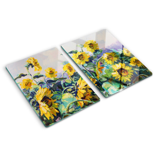 Glass kitchen board Sunflowers in the garden