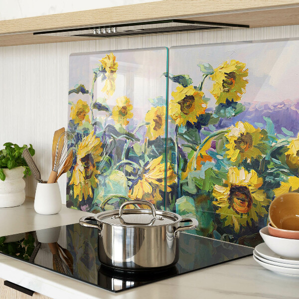 Glass kitchen board Sunflowers in the garden
