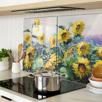 Glass kitchen board Sunflowers in the garden