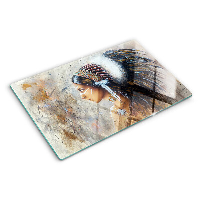 Glass cutting board Indian with a feather headdress
