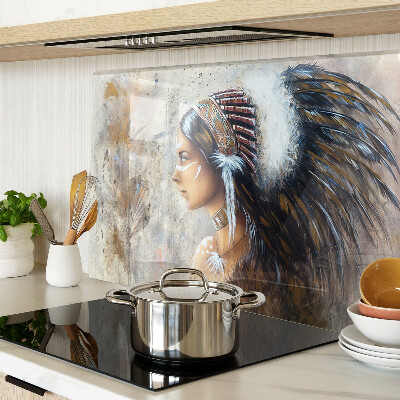Glass cutting board Indian with a feather headdress