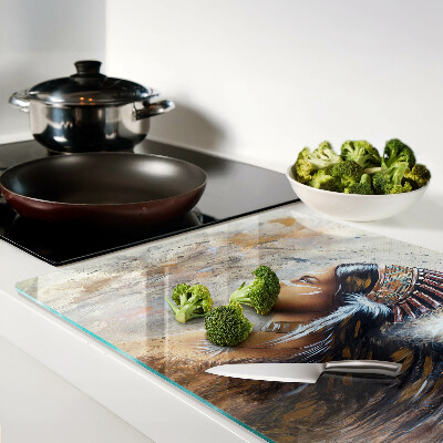 Glass cutting board Indian with a feather headdress