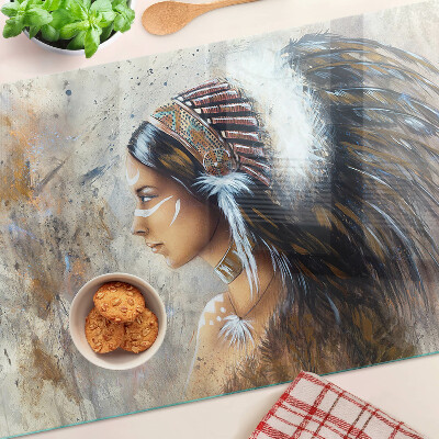 Glass cutting board Indian with a feather headdress