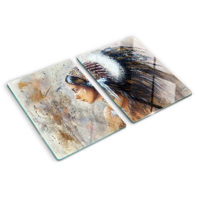 Glass cutting board Indian with a feather headdress