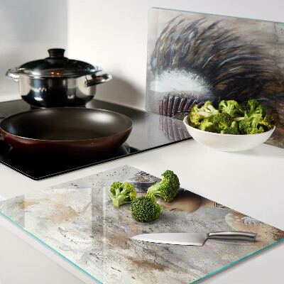 Glass cutting board Indian with a feather headdress