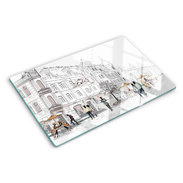 Chopping board glass Cafe Scenery in the City