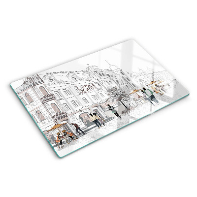 Chopping board glass Cafe Scenery in the City