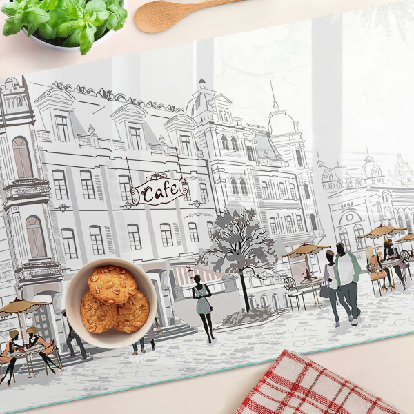 Chopping board glass Cafe Scenery in the City