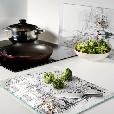 Chopping board glass Cafe Scenery in the City