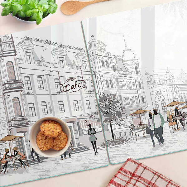 Chopping board glass Cafe Scenery in the City