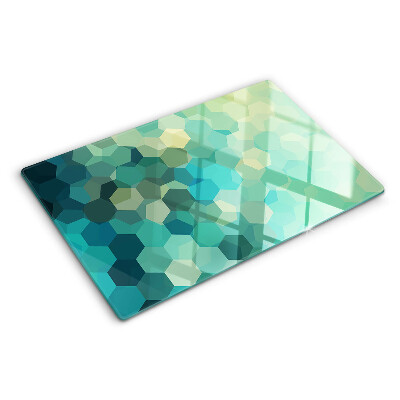 Glass kitchen board Geometric hexagons in shades of blue