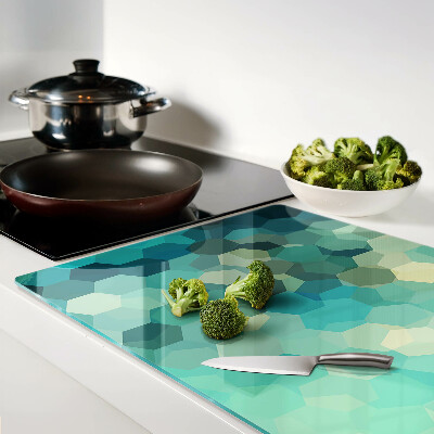 Glass kitchen board Geometric hexagons in shades of blue