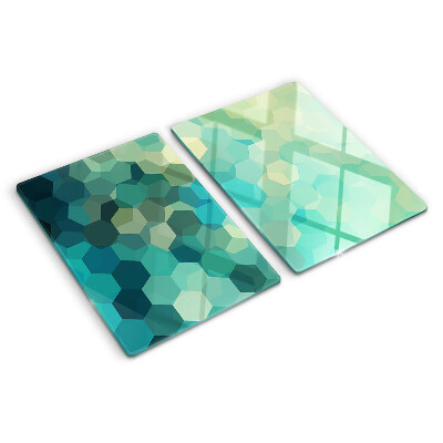 Glass kitchen board Geometric hexagons in shades of blue