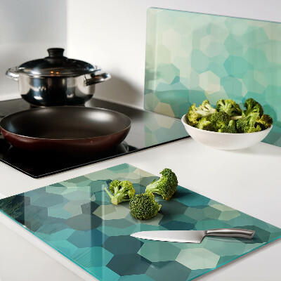 Glass kitchen board Geometric hexagons in shades of blue