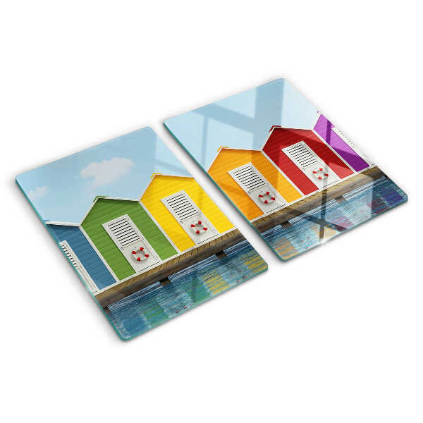 Glass cutting board Colorful seaside houses