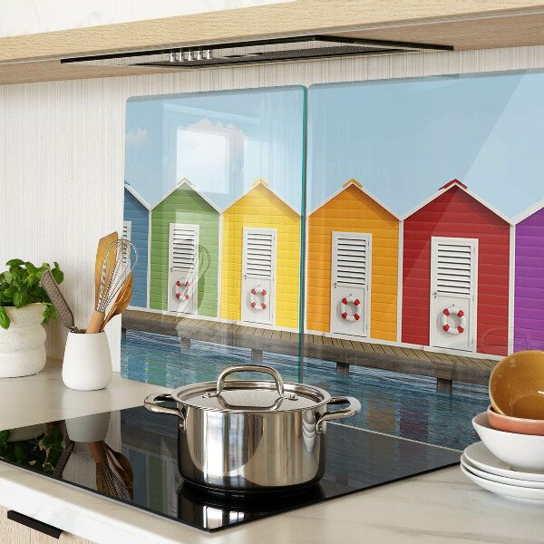 Glass cutting board Colorful seaside houses